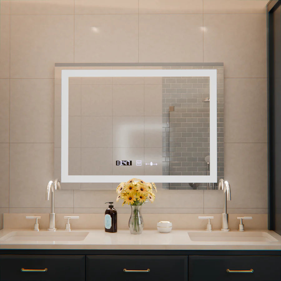 Oglinda LED Rectangulara, 80x60cm, Premium Verite MotionGlow Marcello, Sistem Dezaburire, Ceas &amp; Termometru, Dimabila