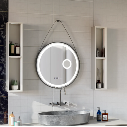 Oglinda LED Rotunda, 60cm, Premium Micah Senzor MotionGlow Marcello, Sistem Dezaburire, Ceas &amp; Termometru, Lupa Cosmetica, Dimabila