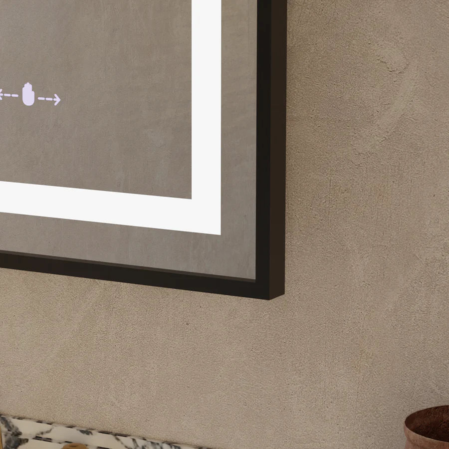 Oglinda LED Rectangulara, 60x80cm, Premium Verite Majeste Noir Motion Glow Marcello, Sistem Dezaburire, Ceas &amp; Termometru, Dimabila