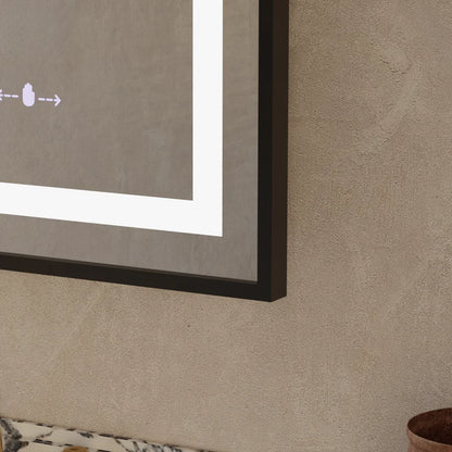 Oglinda LED Rectangulara, 60x80cm, Premium Verite Majeste Noir Motion Glow Marcello, Sistem Dezaburire, Ceas &amp; Termometru, Dimabila