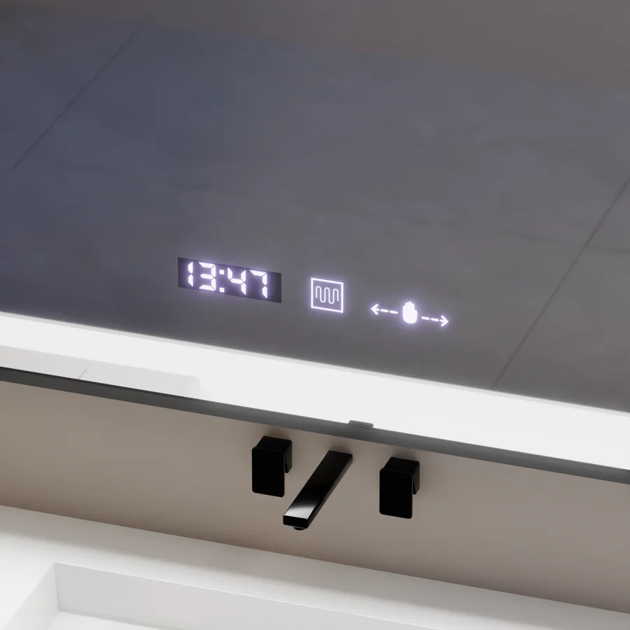 Oglinda LED Rectangulara, 80x60cm, Premium Verite Majeste Noir Motion Glow Marcello, Sistem Dezaburire, Ceas &amp; Termometru, Dimabila