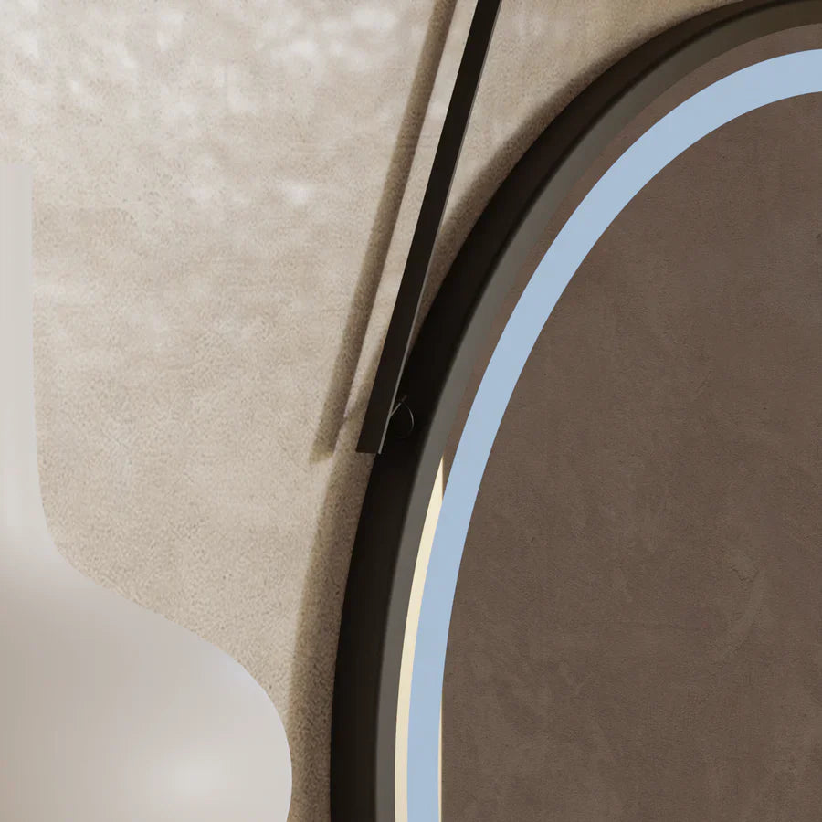 Oglinda LED Rotunda, 50cm, Premium Celeste Majeste Noir Eleve MotionGlow Marcello, Sistem Dezaburire, Ceas &amp; Termometru, Dimabila