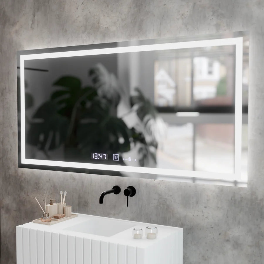 Oglinda LED Rectangulara, 120x60cm, Premium Verite MotionGlow Marcello, Sistem Dezaburire, Ceas &amp; Termometru, Dimabila