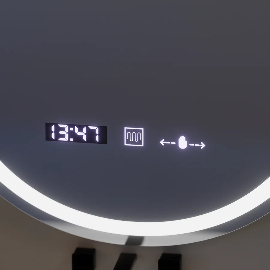 Oglinda LED Ovala, 50x80cm, Premium Eminence MotionGlow Marcello, Sistem Dezaburire, Ceas &amp; Termometru, Dimabila