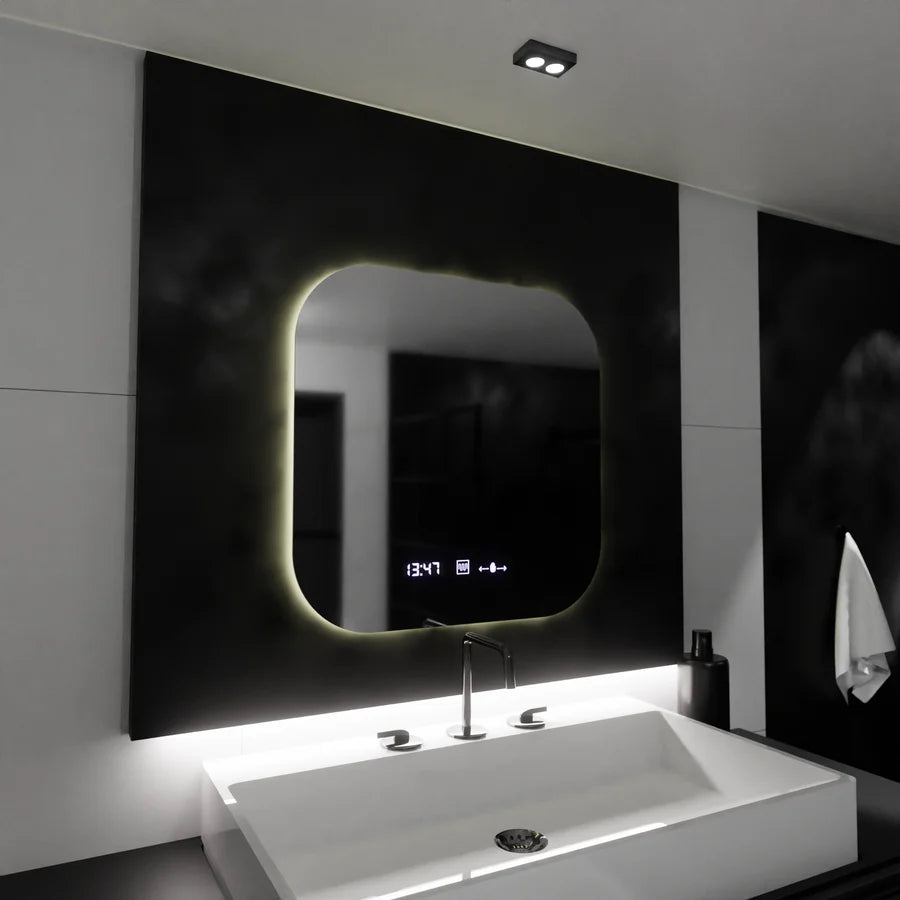Oglinda LED Rectangulara 60x60 Premium Aura Riflesso Puro MotionGlow Marcello, Sistem Dezaburire, Termometru si Ceas, Dimabila