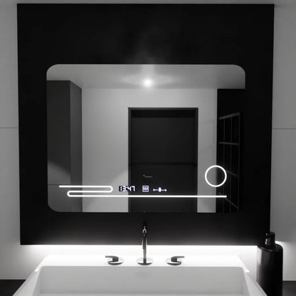 Oglinda LED Rectangulara, 80x60cm, Premium Harmonie MotionGlow Marcello, Sistem Dezaburire, Termometru si Ceas, Lupa Cosmetica, Dimabila