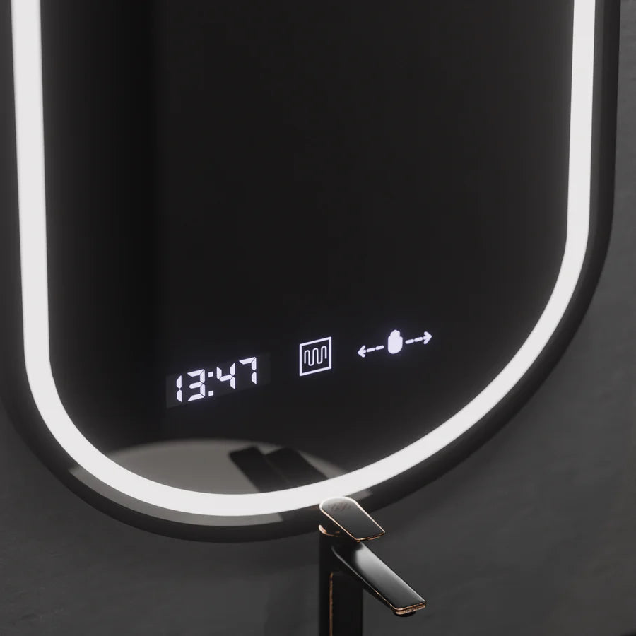 Oglinda LED Ovala, 50x80cm, Premium Alessia MotionGlow Marcello, Sistem Dezaburire, Ceas &amp; Termometru, Dimabila