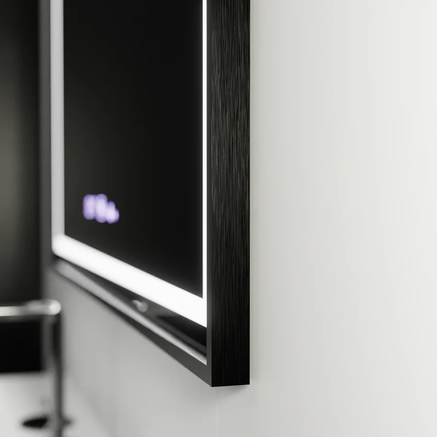 Oglinda LED Rectangulara, 100x80cm, Premium Verite Majeste Noir MotionGlow Marcello, Sistem Dezaburire, Ceas &amp; Termometru, Dimabila