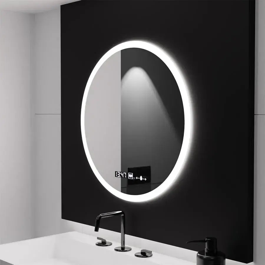 Oglinda LED Rotunda, 70cm, Premium Elysee MotionGlow Marcello, Sistem Dezaburire, Ceas &amp; Termometru, Dimabila