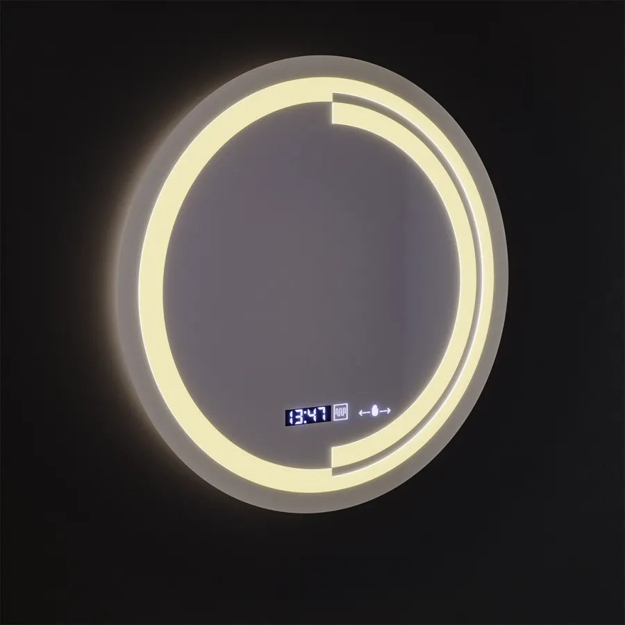Oglinda LED Rotunda, 60cm, Premium Senzor MotionGlow Consuel Marcello, Sistem Dezaburire, Ceas &amp; Termometru, Dimabila
