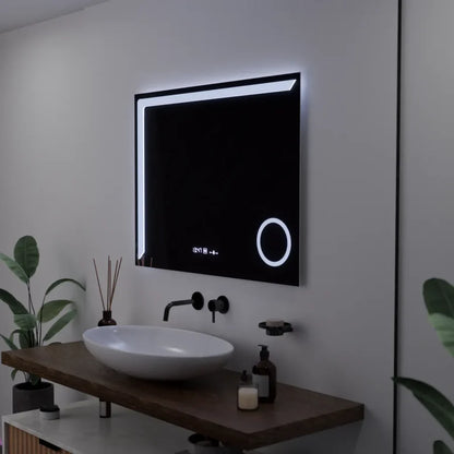 Oglinda LED Rectangulara, 80x60cm, Premium Precision MotionGlow Marcello, Sistem Dezaburire, Ceas &amp; Termometru, Lupa Cosmetica, Dimabila