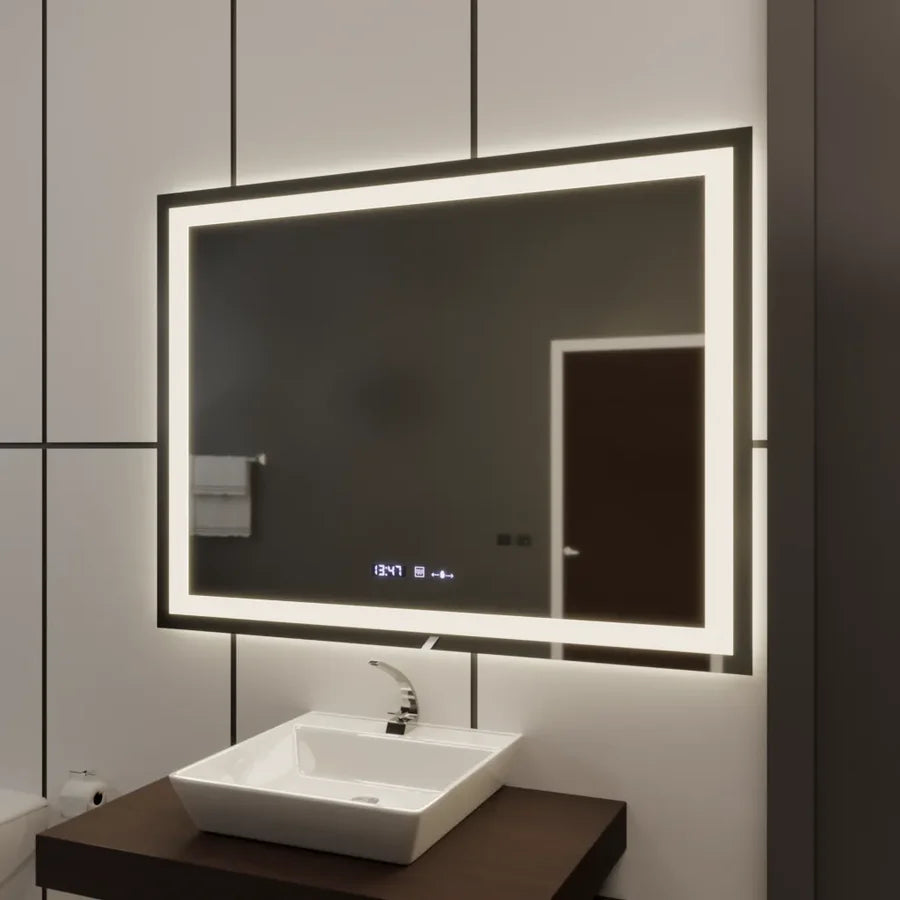 Oglinda LED Rectangulara, 100x75cm, Premium Verite MotionGlow Marcello, Sistem Dezaburire, Ceas &amp; Termometru, Dimabila