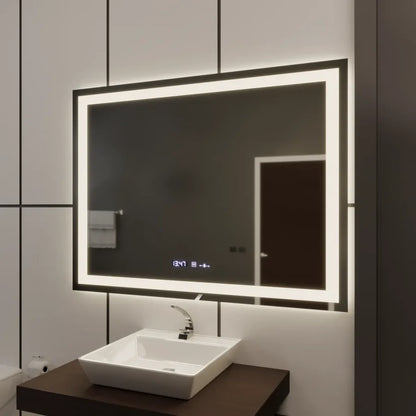 Oglinda LED Rectangulara, 100x75cm, Premium Verite MotionGlow Marcello, Sistem Dezaburire, Ceas &amp; Termometru, Dimabila
