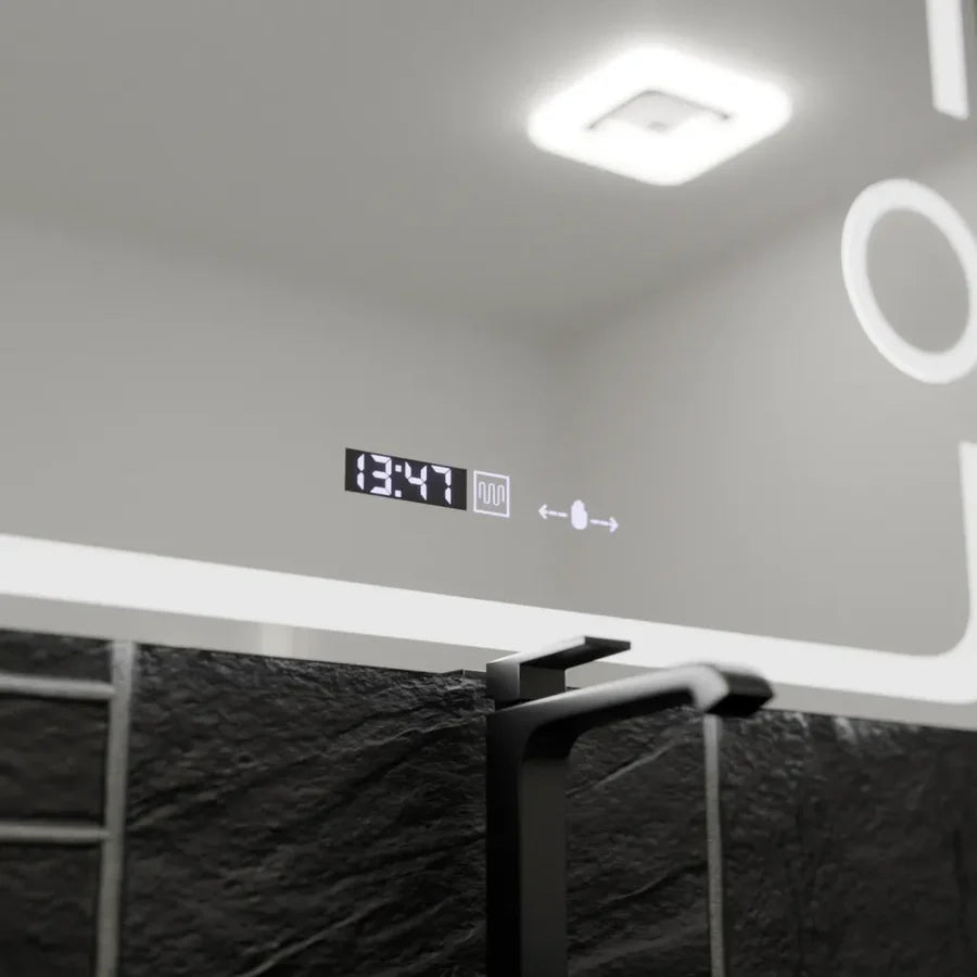 Oglinda LED Rectangulara, 80x60cm, Premium Eclat MotionGlow Marcello, Sistem Dezaburire, Ceas &amp; Termometru, Lupa Cosmetica, Dimabila
