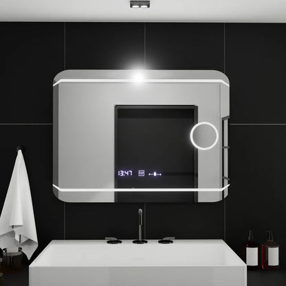 Oglinda LED Rectangulara, 80x60cm, Premium Stile MotionGlow Marcello, Sistem Dezaburire, Ceas &amp; Termometru, Lupa Cosmetica, Dimabila
