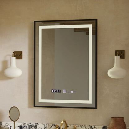Oglinda LED Rectangulara, 60x80cm, Premium Verite Majeste Noir Motion Glow Marcello, Sistem Dezaburire, Ceas &amp; Termometru, Dimabila