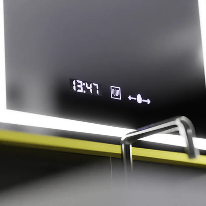 Oglinda LED Rectangulara, 50x70cm, Premium Verite Royale Gold Motion Glow Marcello, Sistem Dezaburire, Ceas &amp; Termometru, Dimabila