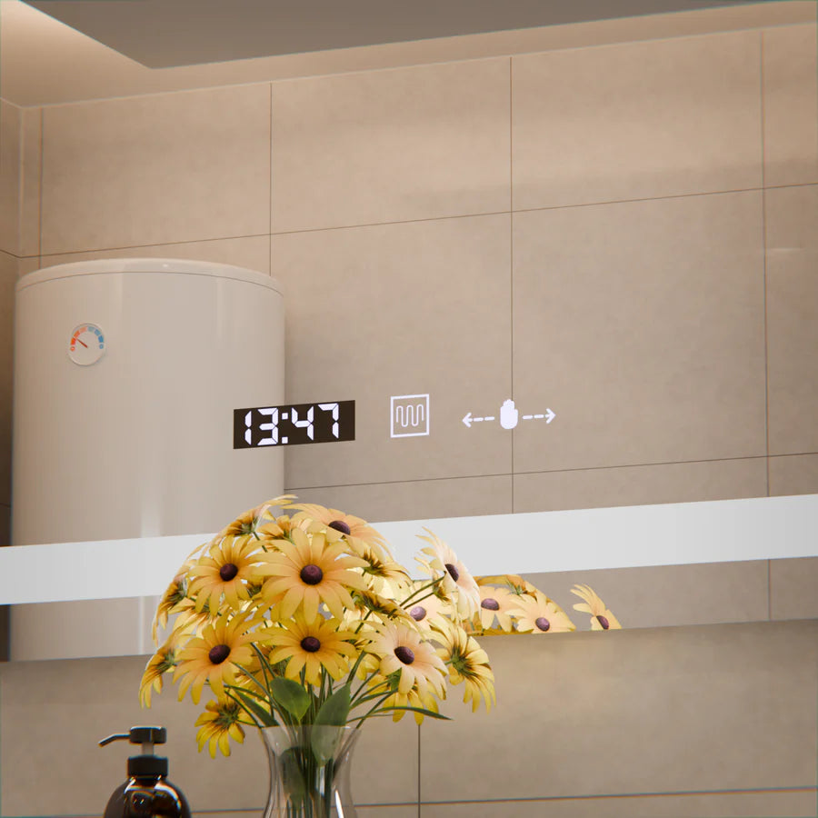 Oglinda LED Rectangulara, 80x60cm, Premium Verite MotionGlow Marcello, Sistem Dezaburire, Ceas &amp; Termometru, Dimabila