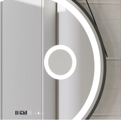 Oglinda LED Rotunda, 60cm, Premium Micah Senzor MotionGlow Marcello, Sistem Dezaburire, Ceas &amp; Termometru, Lupa Cosmetica, Dimabila