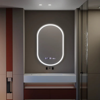 Oglinda LED Ovala, 50x80cm, Premium Eminence MotionGlow Marcello, Sistem Dezaburire, Ceas &amp; Termometru, Dimabila