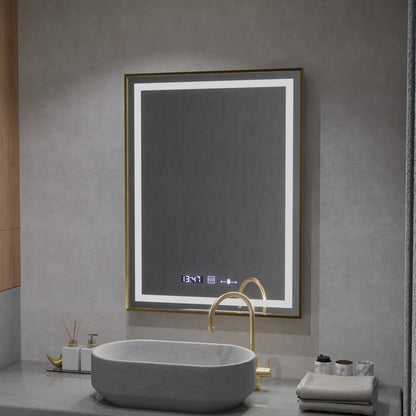 Oglinda LED Rectangulara, 60x80cm, Premium Verite Royale Gold MotionGlow Marcello, Sistem Dezaburire, Ceas &amp; Termometru, Dimabila