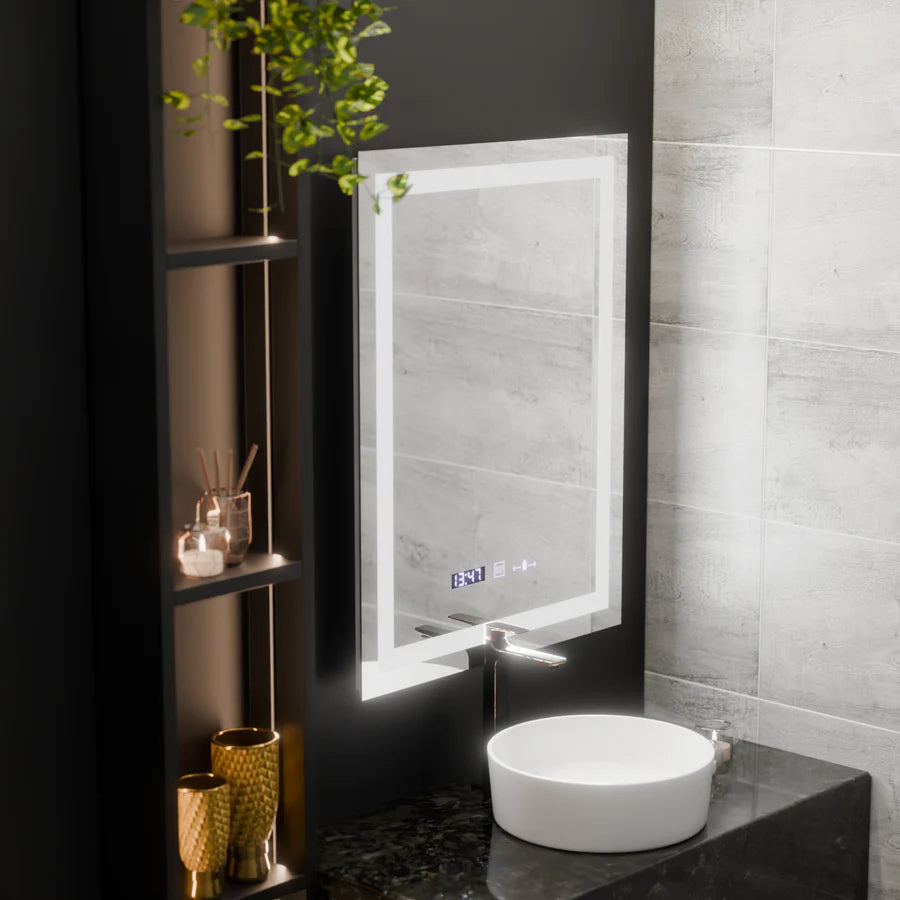 Oglinda LED Rectangulara, 60x80cm, Premium Verite MotionGlow Marcello, Sistem Dezaburire, Ceas &amp; Termometru, Dimabila