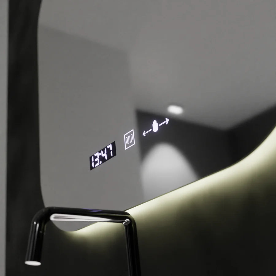 Oglinda LED Rectangulara 60x60 Premium Aura Riflesso Puro MotionGlow Marcello, Sistem Dezaburire, Termometru si Ceas, Dimabila