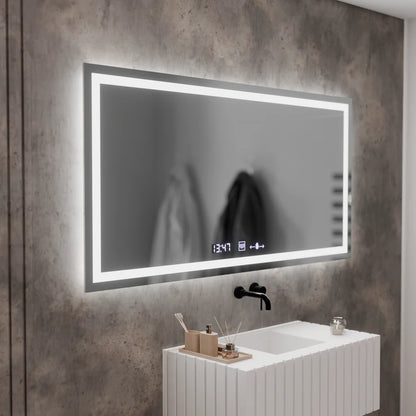 Oglinda LED Rectangulara, 120x60cm, Premium Verite MotionGlow Marcello, Sistem Dezaburire, Ceas &amp; Termometru, Dimabila