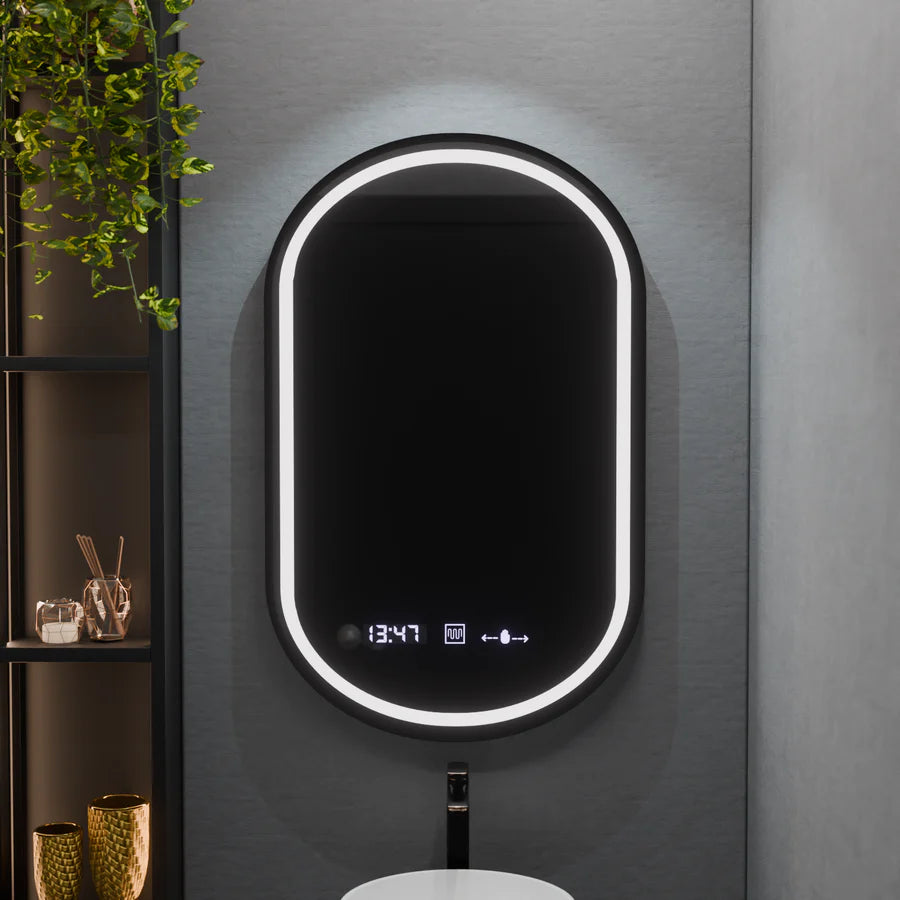 Oglinda LED Ovala, 50x80cm, Premium Alessia MotionGlow Marcello, Sistem Dezaburire, Ceas &amp; Termometru, Dimabila