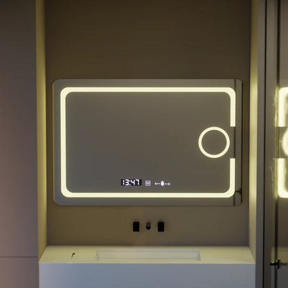 Oglinda LED Rectangulara, 120x80cm, Premium Eclat MotionGlow Marcello, Sistem Dezaburire, Ceas &amp; Termometru, Lupa Cosmetica, Dimabila