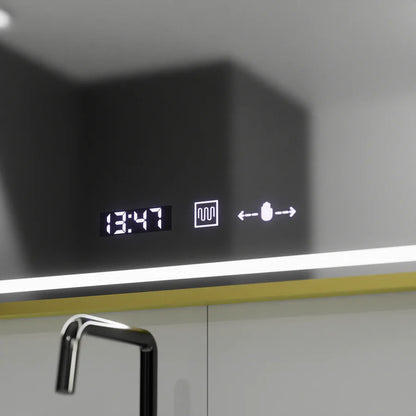 Oglinda LED Rectangulara, 80x60cm, Premium Verite Royale Gold MotionGlow Marcello, Sistem Dezaburire, Ceas &amp; Termometru, Dimabila