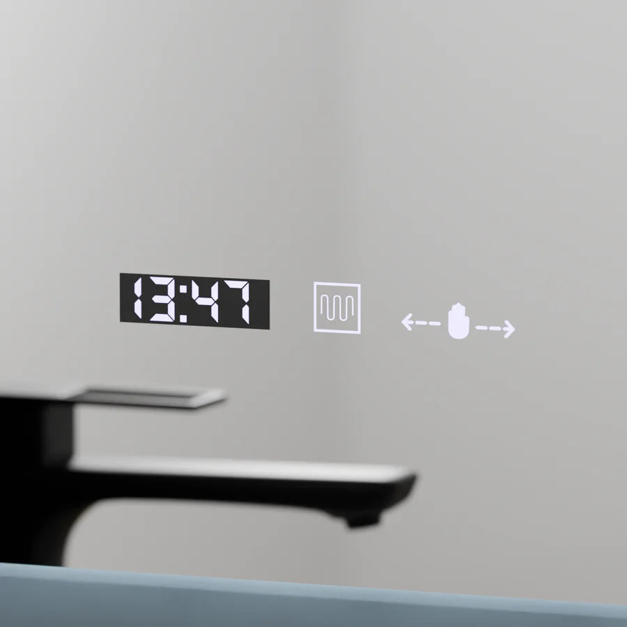 Oglinda LED Rectangulara, 50x70cm, Premium Zampa Senzor MotionGlow Marcello, Sistem Dezaburire, Ceas &amp; Termometru, Dimabila