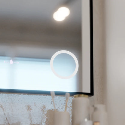 Oglinda LED Senzor MotionGlow Francesca 80x60 cm Premium Lumina Calda/Rece/Neutra Dimabila Rama Negru Brushed, Dezaburire Termometru Ceas