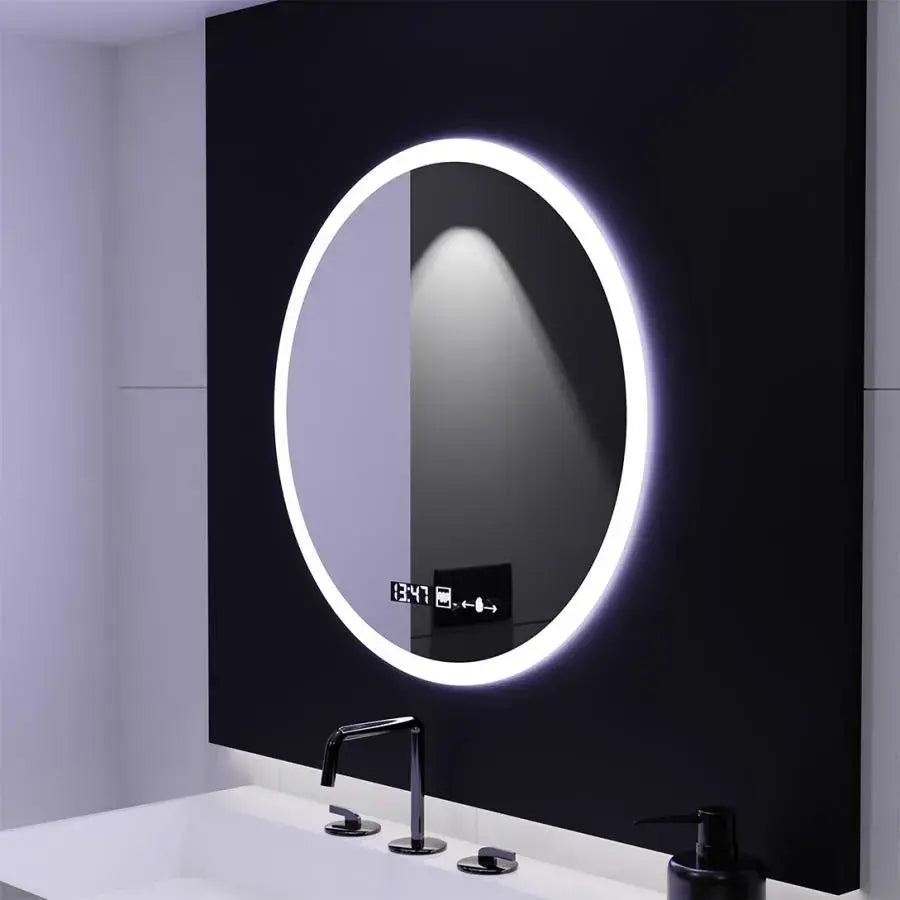 Oglinda LED Rotunda, 70cm, Premium Elysee MotionGlow Marcello, Sistem Dezaburire, Ceas &amp; Termometru, Dimabila