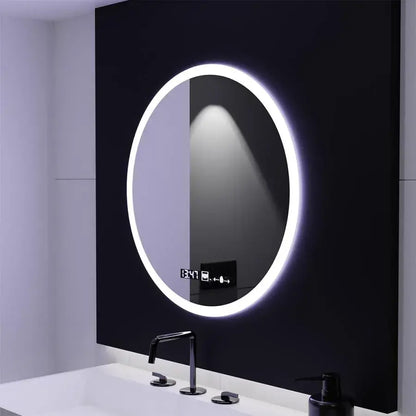 Oglinda LED Rotunda, 70cm, Premium Elysee MotionGlow Marcello, Sistem Dezaburire, Ceas &amp; Termometru, Dimabila