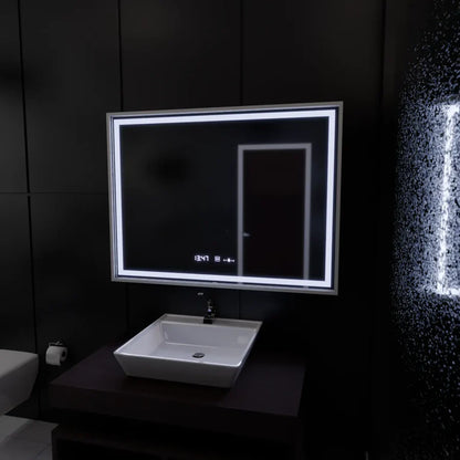 Oglinda LED Rectangulara, 80x60cm, Premium Verite Imperial Silver Motion Glow Marcello, Sistem Dezaburire, Ceas &amp; Termometru, Dimabila
