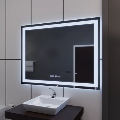 Oglinda LED Rectangulara, 100x75cm, Premium Verite MotionGlow Marcello, Sistem Dezaburire, Ceas &amp; Termometru, Dimabila