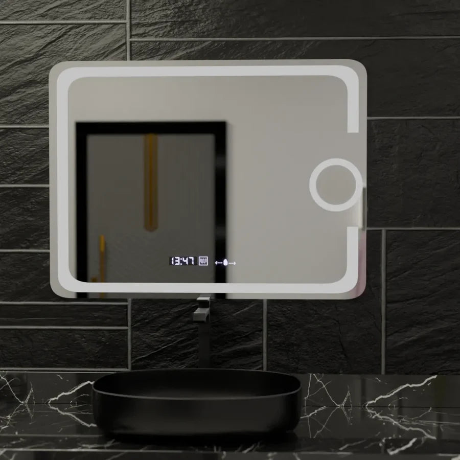 Oglinda LED Rectangulara, 80x60cm, Premium Eclat MotionGlow Marcello, Sistem Dezaburire, Ceas &amp; Termometru, Lupa Cosmetica, Dimabila