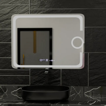 Oglinda LED Rectangulara, 80x60cm, Premium Eclat MotionGlow Marcello, Sistem Dezaburire, Ceas &amp; Termometru, Lupa Cosmetica, Dimabila