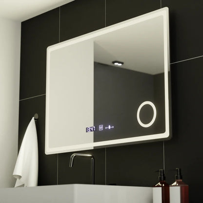 Oglinda LED Rectangulara, 90x60cm, Premium Velour MotionGlow Marcello, Sistem Dezaburire, Ceas &amp; Termometru, Lupa Cosmetica, Dimabila