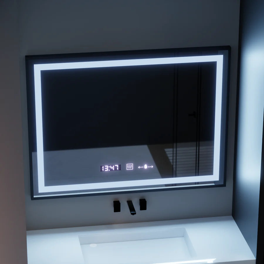 Oglinda LED Rectangulara, 80x60cm, Premium Verite Majeste Noir Motion Glow Marcello, Sistem Dezaburire, Ceas &amp; Termometru, Dimabila