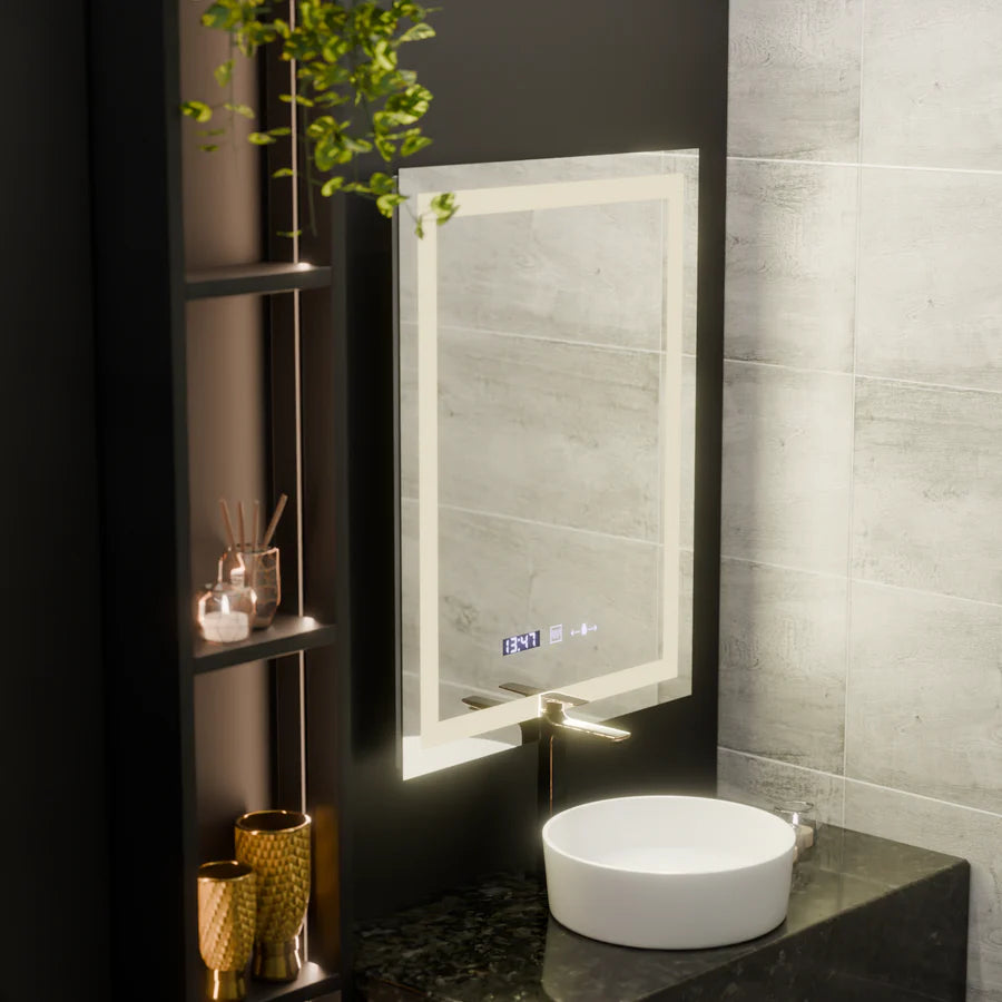 Oglinda LED Rectangulara, 60x80cm, Premium Verite MotionGlow Marcello, Sistem Dezaburire, Ceas &amp; Termometru, Dimabila