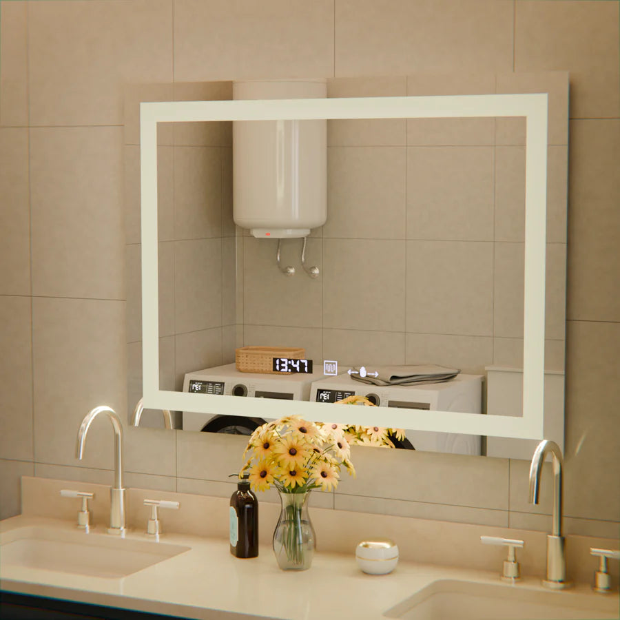 Oglinda LED Rectangulara, 80x60cm, Premium Verite MotionGlow Marcello, Sistem Dezaburire, Ceas &amp; Termometru, Dimabila