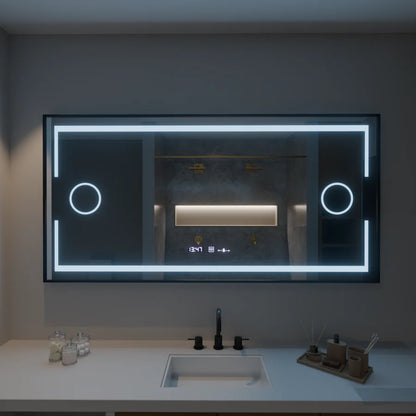 Oglinda LED Rectangulara, 160x80cm, Premium, Senzor Motion Glow Marcello, Sistem Dezaburire, Ceas &amp; Termometru, Lupa Cosmetica, Dimabila