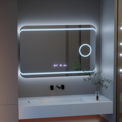 Oglinda LED Rectangulara, 100x60cm, Premium Definition MotionGlow Marcello, Sistem Dezaburire, Ceas &amp; Termometru, Lupa Cosmetica, Dimabila