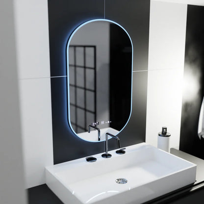 Oglinda LED Ovala, 50x80cm, Premium Lucia Senzor Marcello, Sistem Dezaburire, Ceas &amp; Termometru, Dimabila