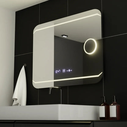 Oglinda LED Rectangulara, 80x60cm, Premium Stile MotionGlow Marcello, Sistem Dezaburire, Ceas &amp; Termometru, Lupa Cosmetica, Dimabila
