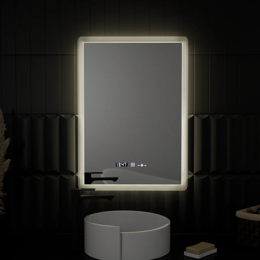 Oglinda LED Rectangulara, 50x70cm, Premium Zampa Senzor MotionGlow Marcello, Sistem Dezaburire, Ceas &amp; Termometru, Dimabila