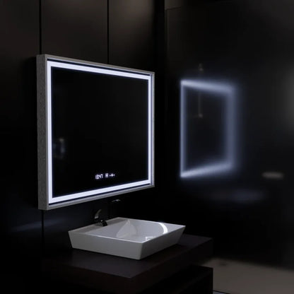 Oglinda LED Rectangulara, 120x80cm, Premium Verite Imperial Silver Motion Glow Marcello, Sistem Dezaburire, Ceas &amp; Termometru, Dimabila