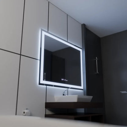 Oglinda LED Rectangulara, 100x75cm, Premium Verite MotionGlow Marcello, Sistem Dezaburire, Ceas &amp; Termometru, Dimabila